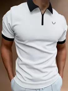 Manfinity Men Antler Print Contrast Trim Polo Shirt - White - View 1
