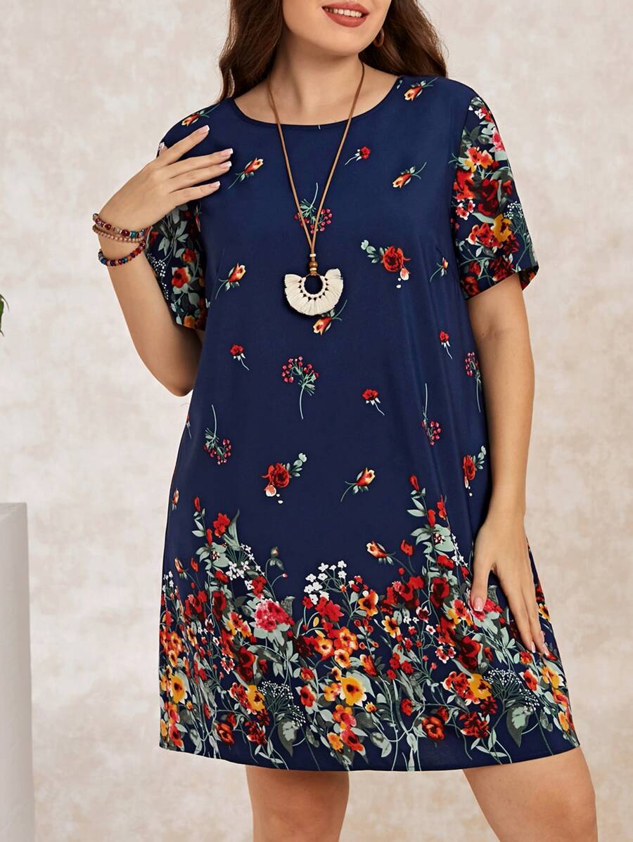 EMERY ROSE Vestido túnica estampado floral talla extra para el verano - Multicolor - Ver 1