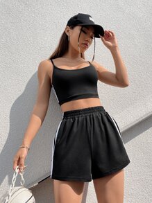 SHEIN EZwear 側條紋圖案吊帶背心和短褲