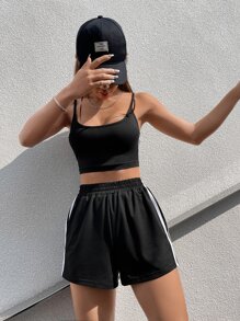 SHEIN EZwear 側條紋圖案吊帶背心和短褲