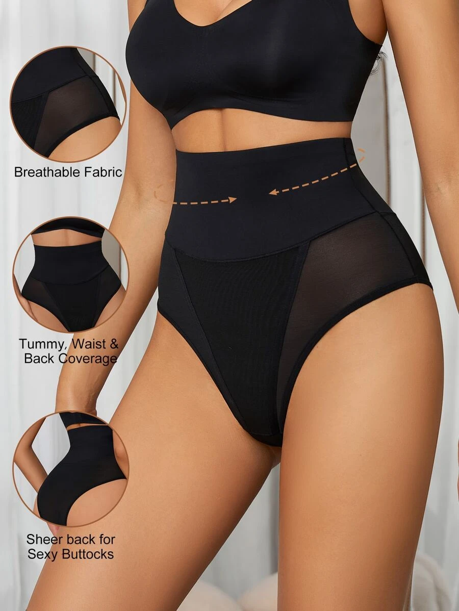 Contrast Mesh High Waist Shapewear Panty