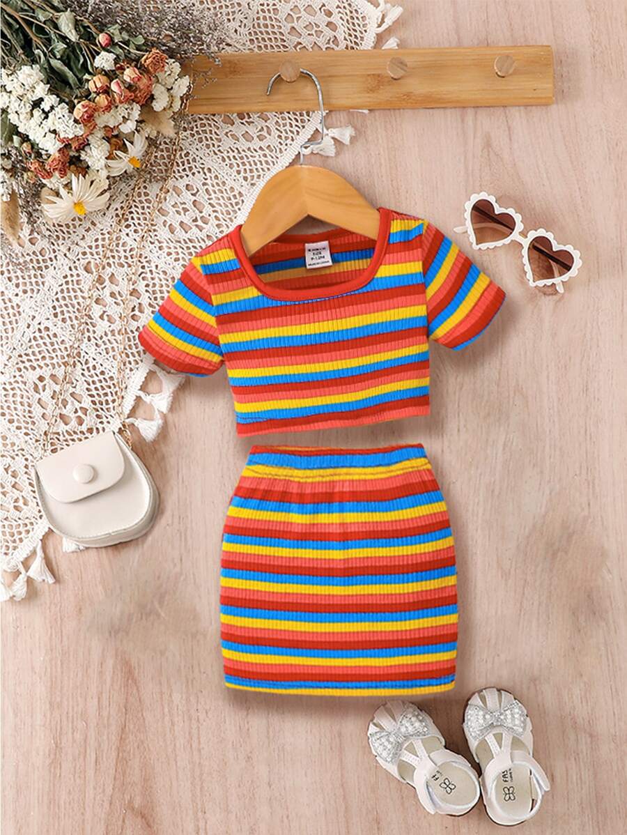 Baby Colorful Striped Tee & Skirt - Multicolor - View 1