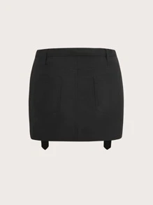 SHEIN ICON 低腰金屬氣眼細節半身裙 - 黑色 - 查看 2