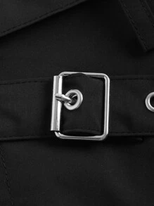 SHEIN ICON 低腰金屬氣眼細節半身裙 - 黑色 - 查看 4