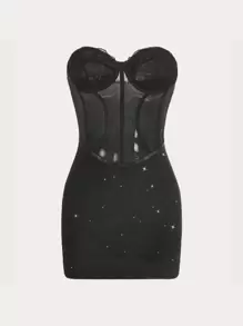 SHEIN ICON Contrast Mesh Tube Bodycon Dress - Black - View 1