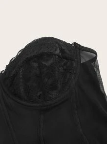 SHEIN ICON Contrast Mesh Tube Bodycon Dress - Black - View 5