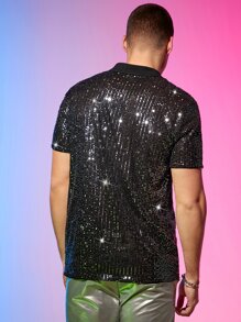 Manfinity RebelGame Men Sequin Decor Polo Shirt - Black - View 2