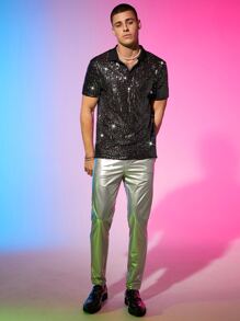 Manfinity RebelGame Men Sequin Decor Polo Shirt - Black - View 3