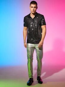 Manfinity RebelGame Men Sequin Decor Polo Shirt - Black - View 4