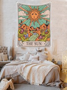 1pc Sun Print Tapestry, Polyester Knitting Wall Blanket For Home Decor, Flag For Room, Room Decor, Tapestry, Wall Decor - Multicolor - View 2