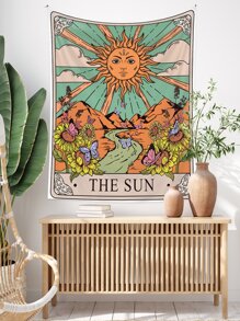 1pc Sun Print Tapestry, Polyester Knitting Wall Blanket For Home Decor, Flag For Room, Room Decor, Tapestry, Wall Decor - Multicolor - View 6