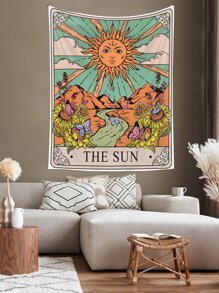 1pc Sun Print Tapestry, Polyester Knitting Wall Blanket For Home Decor, Flag For Room, Room Decor, Tapestry, Wall Decor - Multicolor - View 7