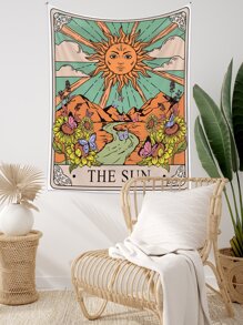 1pc Sun Print Tapestry, Polyester Knitting Wall Blanket For Home Decor, Flag For Room, Room Decor, Tapestry, Wall Decor - Multicolor - View 8