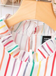 SHEIN LUNE Áo sơ mi Plus Size viền lá sen Xù Sọc Giải trí - Nhiều màu - Xem 4