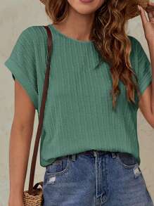 SHEIN Frenchy Solid Batwing Sleeve Tee - Green - View 1