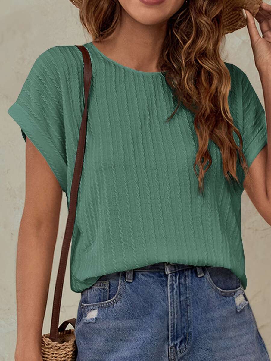 SHEIN Frenchy Solid Batwing Sleeve Tee - Green - View 1