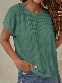 SHEIN Frenchy Solid Batwing Sleeve Tee - Green - View 3