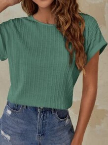 SHEIN Frenchy Solid Batwing Sleeve Tee - Green - View 4