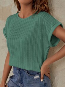 SHEIN Frenchy Solid Batwing Sleeve Tee - Green - View 5
