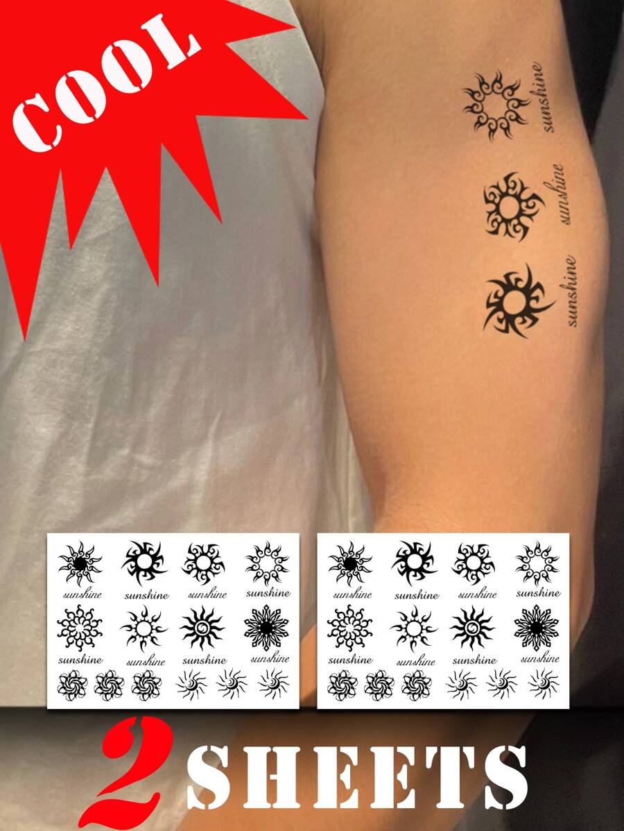 Pegatina de tatuaje de totem solar para mujer, paquete de 2 - Multicolor - Ver 1