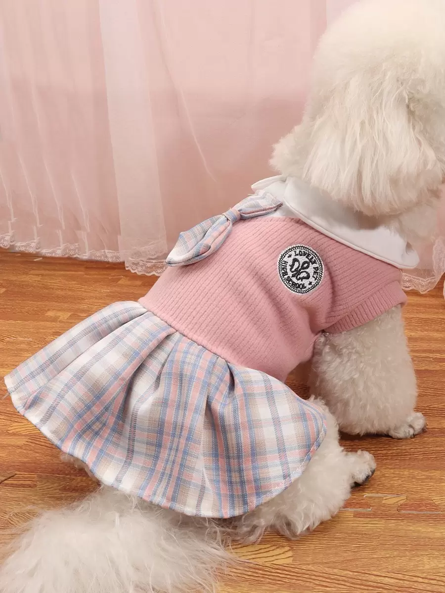 Bộ đồ ngủ cho chó mèo bằng vải polyester JK thoải mái và dễ thương, thích hợp cho chó nhỏ và mèo quanh năm (không thích hợp cho chó lớn) - Hồng - Xem 1