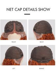 橘色中長捲髮t型蕾絲化纖髮日常度假度假+進口絲13*6*1 - 橘色 - 查看 9