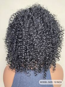 頭帶假髮合成纖維耐熱假髮捲髮黑色12英寸充分機器製造適合女士 - 黑色 - 查看 2