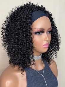 頭帶假髮合成纖維耐熱假髮捲髮黑色12英寸充分機器製造適合女士 - 黑色 - 查看 4