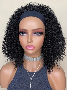 頭帶假髮合成纖維耐熱假髮捲髮黑色12英寸充分機器製造適合女士 - 黑色 - 查看 5
