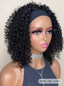 頭帶假髮合成纖維耐熱假髮捲髮黑色12英寸充分機器製造適合女士 - 黑色 - 查看 6