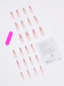 24入組長款棺材形假指甲和1入組指甲銼和1片果凍膠 - 彩色 - 查看 2