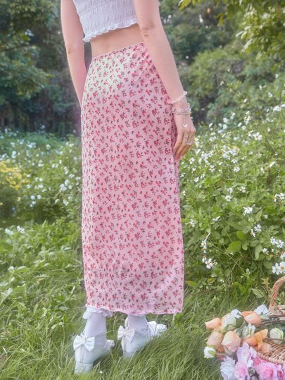 Fairycore Falda con estampado floral