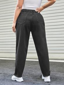 SHEIN EZwear Jeans ajustados mom desgarro de talle alto - Gris Oscuro - Ver 2