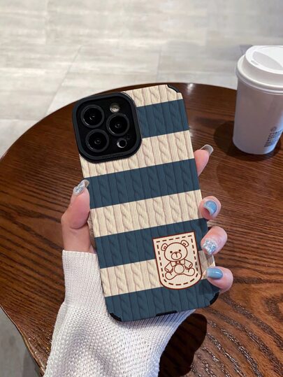 WeiMi Cute Winter Material Knitted Cartoon Vertical Stripe Anti-Drop Phone Case Gift Party