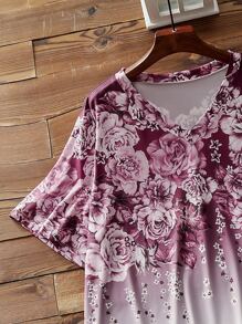 SHEIN LUNE Camiseta con estampado floral de ombré - Multicolor - Ver 6