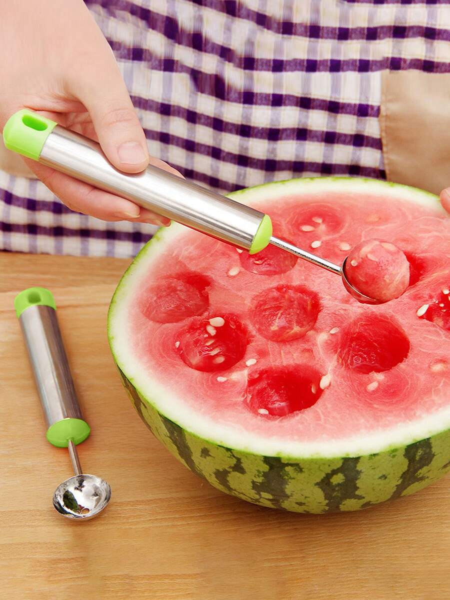 1pc Stainless Steel Melon Scoop, Multifunction Melon Baller For Kitchen - Green - View 1