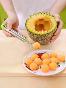 1pc Stainless Steel Melon Scoop, Multifunction Melon Baller For Kitchen - Green - View 2