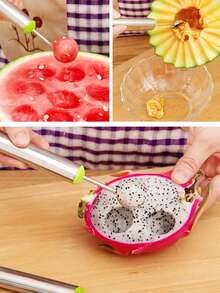 1pc Stainless Steel Melon Scoop, Multifunction Melon Baller For Kitchen - Green - View 5