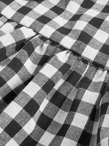 青少年女孩雙色格子挖肩前蝴蝶結荷葉邊下擺襯衫 - 黑與白 - 查看 4