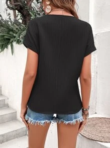 Breezaya Áo sơ mi nữ Dây kéo màu trơn Giải trí - màu đen - Xem 2