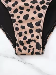 Swim Lushoire Summer Beach Dalmatian Print Ribbed Set Halter Top & High Waisted Bottom 2 Pieces Bathing Suit, Vacation Bikini Set - Multicolor - View 7