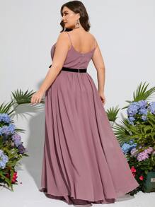 Plus Ruched Bust Belted Chiffon Maxi Cami Bridesmaid Dress - Mauve Purple - View 2