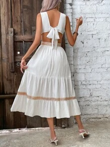 Breezaya Đầm Maxi Ren Guipure Cắt Ruffle Hem Eo Trang Phục Đi Biển Cho Nữ - trắng - Xem 2