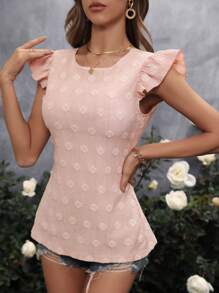 SHEIN VCAY 後背繫帶荷葉邊後綁帶T恤 - 淺粉色 - 查看 3