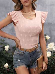 SHEIN VCAY 後背繫帶荷葉邊後綁帶T恤 - 淺粉色 - 查看 6