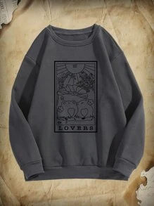 ROMWE Academia 青蛙圖案保暖衛衣 - 深灰色 - 查看 1