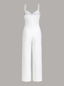 SHEIN PETITE 下擺開叉吊帶連體褲 - 白色 - 查看 2