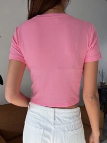 DAZY Cat & Slogan Graphic Crop Tee CUTE FRIEND LUCKY AND HAPPY Give And Receive - Pink - View 2
