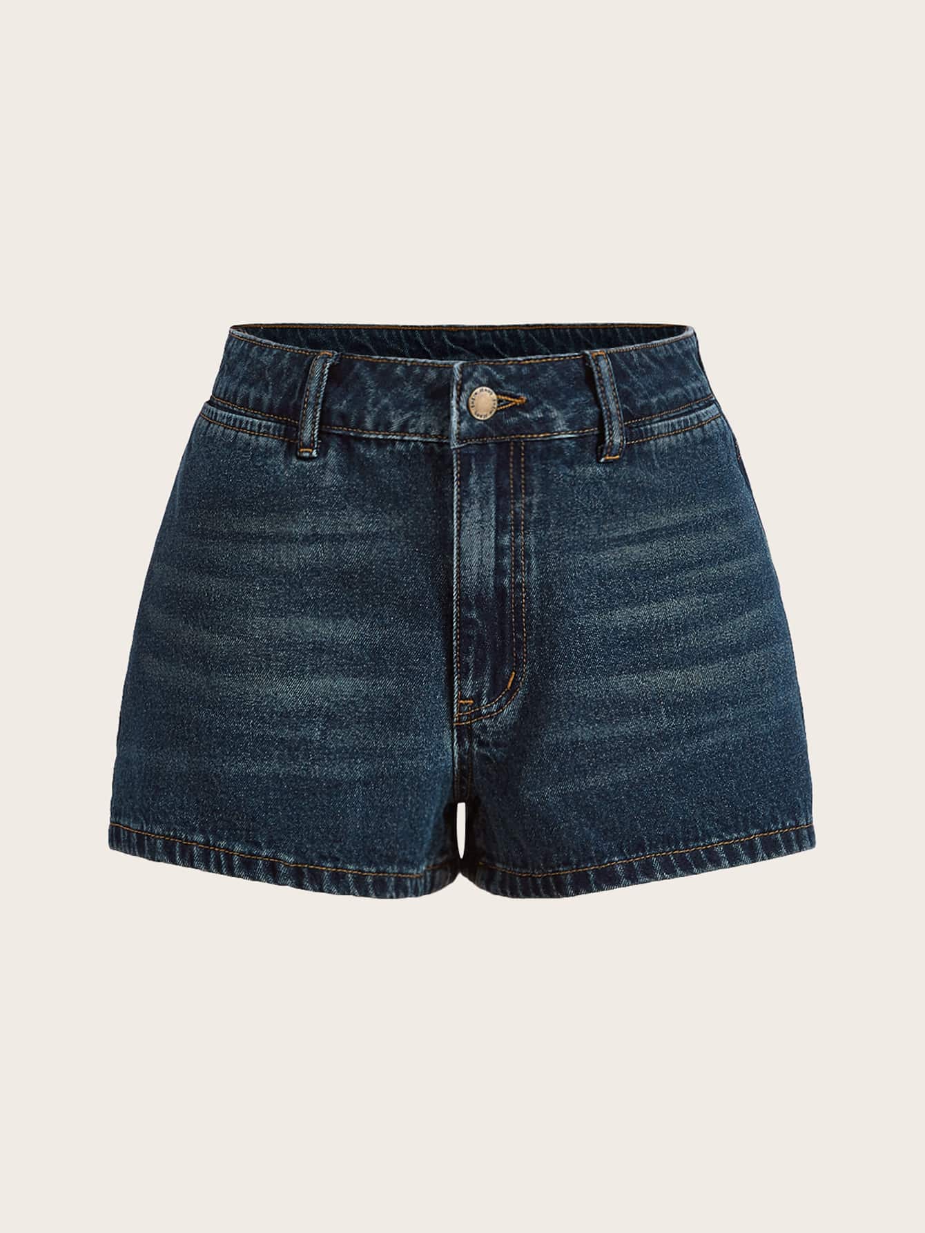 SHEIN EZwear 貓須水洗牛仔短褲 - 深色水洗藍 - 查看 1