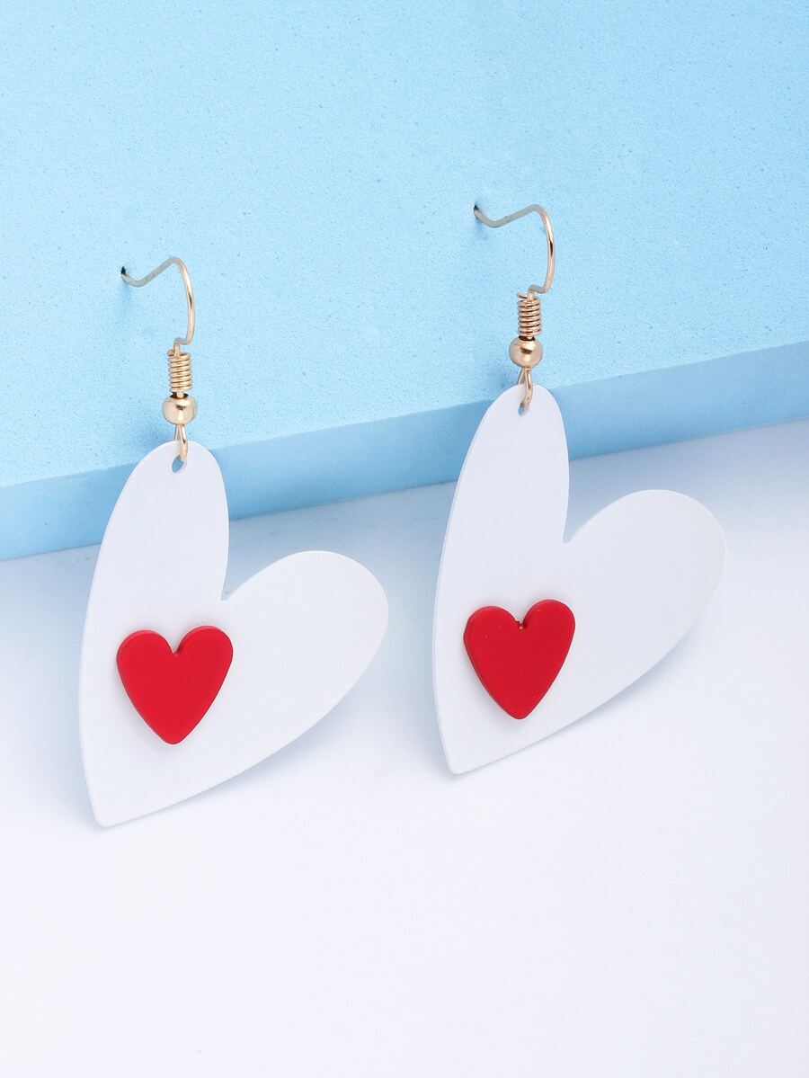 Heart Drop Earrings - White - View 1